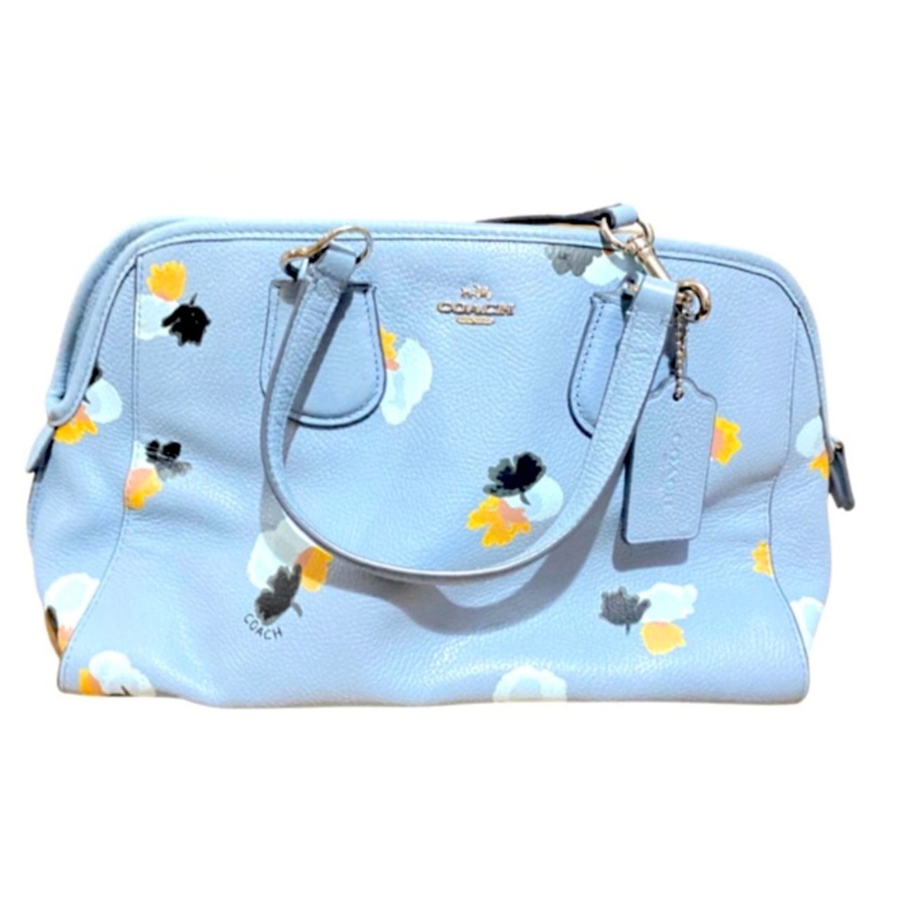 Coach Light Blue Floral Satchel with Yellow, White and Black Accents